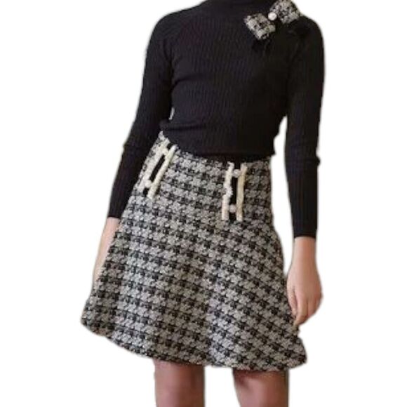 Patachou Black Houndstooth Tweed Mini Skirt Girls 10 - Picture 1 of 5